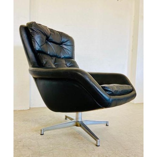 Mid-Century Danish Black Leather Swivel Chair by Bramin from Bramin For Sale - Image 10 of 18
