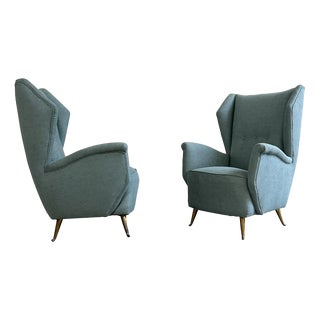 Vintage Lounge Chairs with Brass Legs by Isa Ponte San Pietro, 1950s, Set of 2 For Sale