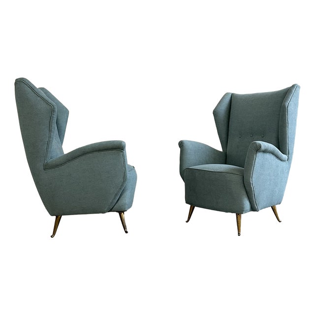 Vintage Lounge Chairs with Brass Legs by Isa Ponte San Pietro, 1950s, Set of 2 For Sale
