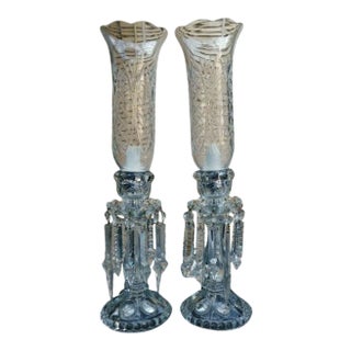 Antique French Cut Crystal/ Glass Table Lamps in the Style of Baccarat - a Pair For Sale