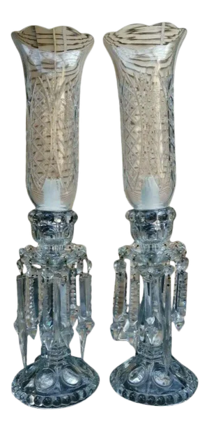 Antique French Cut Crystal/ Glass Table Lamps in the Style of Baccarat - a Pair