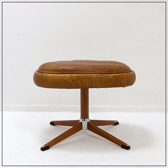 Swivel Ottoman in Brown Leather and Metal Base from de Sede, Switzerland, 1970s For Sale - Image 16 of 16