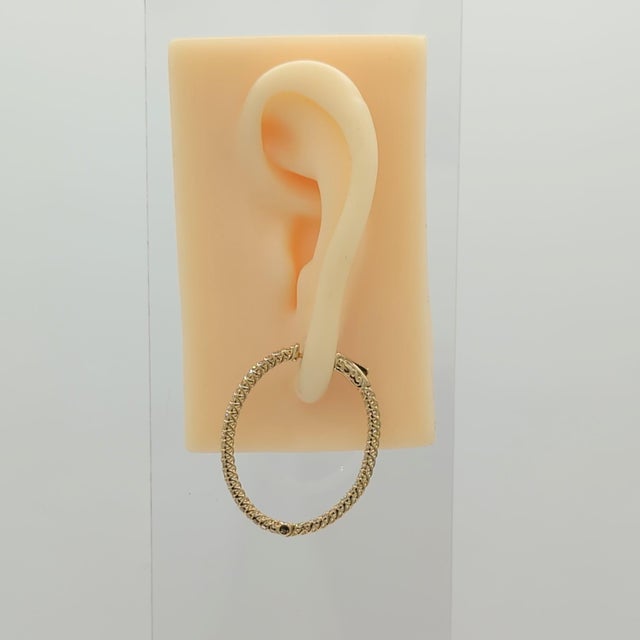 Contemporary White Diamond In & Out Hoop Earrings in 14K Yellow Gold - A Pair For Sale - Image 3 of 7