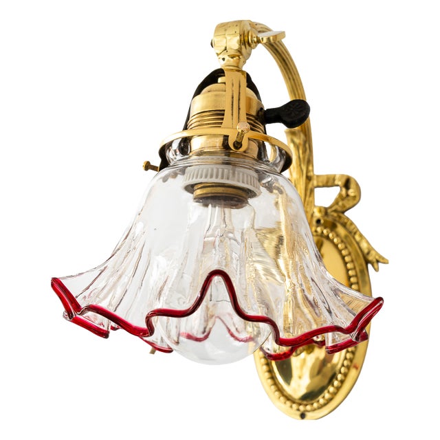 Jugendstil Wall Lamp with Original Opaline Glass Shade, 1908 For Sale