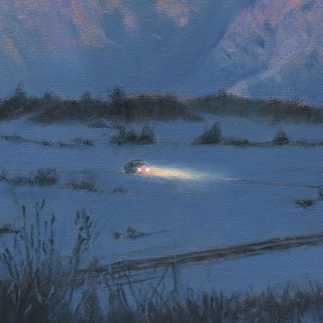 Realism Last Light by Mark Harrison | Oil on canvas Mountain landscape at sunset with snow. For Sale - Image 3 of 5