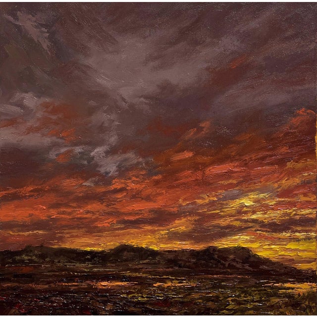 The Western Sky by Sparky LeBold | Oil on Canvas Landscape of a sunset with dramatic clouds. For Sale