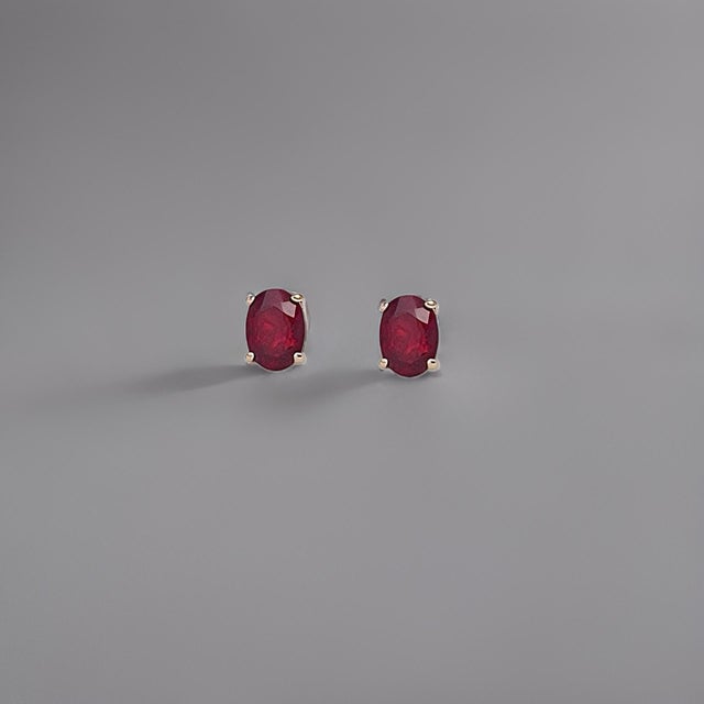 Metal Natural Ruby Stud Earrings 14k Yellow Gold 2 TCW Certified For Sale - Image 7 of 13