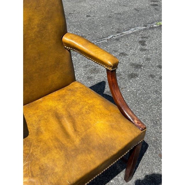 Very Fine 19th C. Georgian Style Leather Arm Chair in Ochre / Mustard / Green For Sale - Image 6 of 18