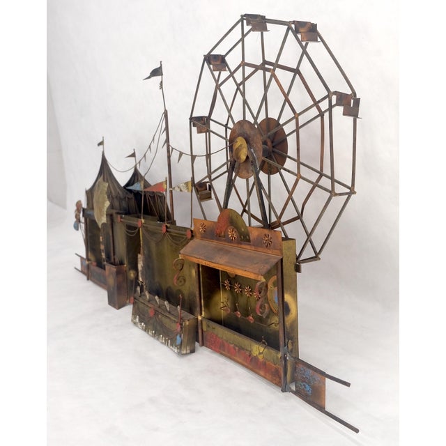 Signed Curtis Jere Brass Carnival Scene Ferris Wheel Wall Sculpture For Sale - Image 6 of 11