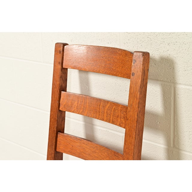 Brown Limbert Antique Mission Oak Arts & Crafts Ladder Back Dining Chairs, Pair For Sale - Image 8 of 15