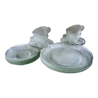 Vintage Jeanette Glass Co. Tree Bark Finlandia Glass Tableware- 15 Pieces For Sale