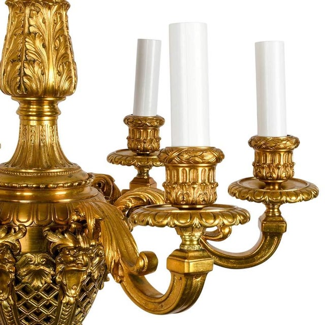 Mid 20th Century Louis XV Style Six-Arm Gilt Bronze Chandelier | French Rococo Lighting For Sale In Greensboro - Image 6 of 6