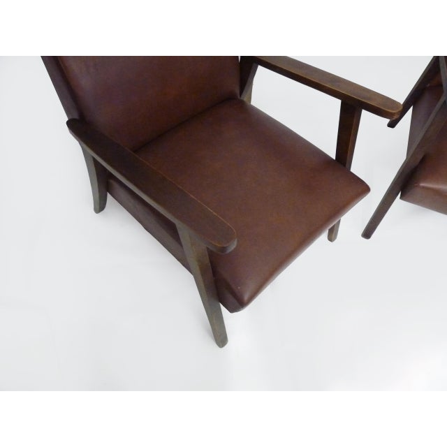 Brown Set of Scandinavian Chairs in Brown Leatherette and Wood, 1950s For Sale - Image 8 of 11