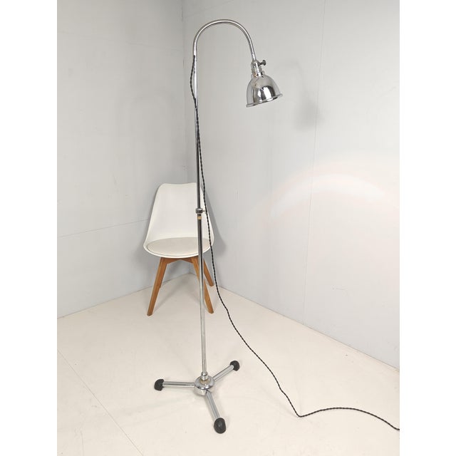 Metal Art Deco Bauhaus Chrome-Metal Gooseneck Floor Lamp by Christian Dell for Maquet, 1930s For Sale - Image 7 of 18