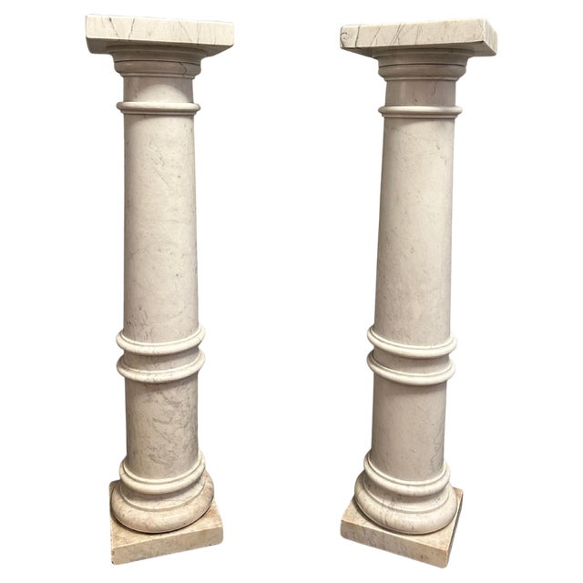 White Carrara Marble Pedestals, 1890s, Set of 2 For Sale