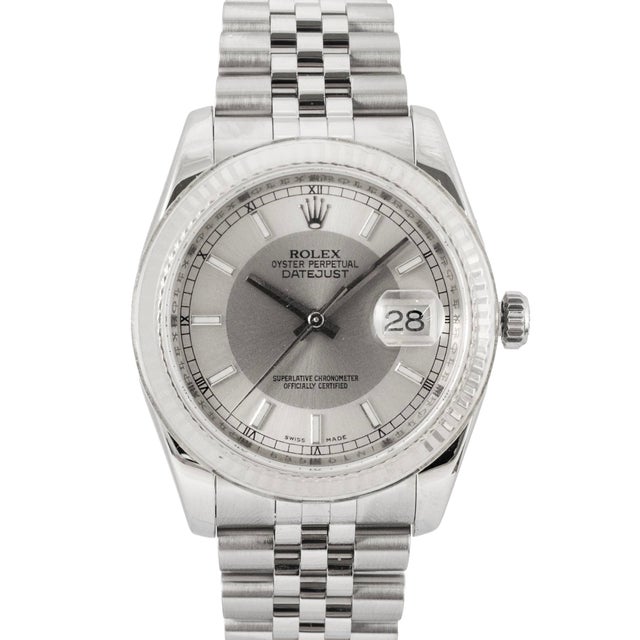 Brand: Rolex Gender: Men Metal Type: Stainless Steel & 18K White Gold Length: 7.25 inches Width: 36.00 mm Weight: 115.46...