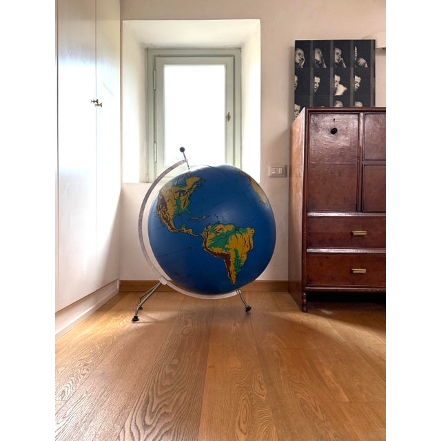 Rare inflatable physical Globe on Tripod Stand Hamburg, Germany 1950s Metal, vinyl Asymmetrical, 3-legged aluminum base H...