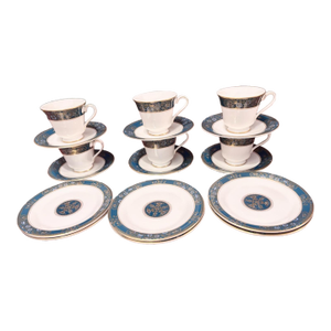 1990s Royal Doulton Carlyle English Fine Bone China H5018 6 Tea Cups & 12 Saucers - Made in England