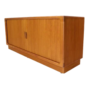 Danish Mid-Century Modern Teak Tambour Doors Long Dresser Credenza by Dyrlund