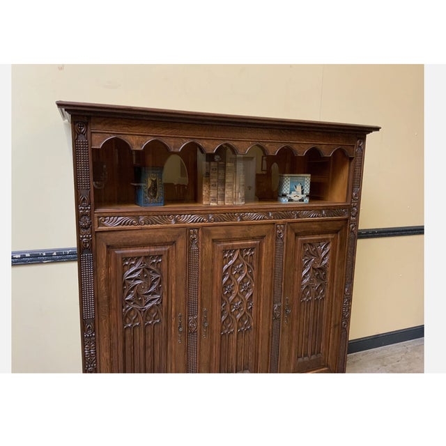 Wood Antique Neo-Gothic Bookcase, 1880s For Sale - Image 7 of 9