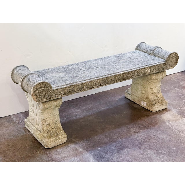 Large English Garden Stone Bench Seat in the Classical Style For Sale - Image 4 of 17