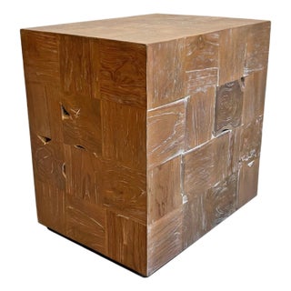 Washed Teak Cube Side Table For Sale