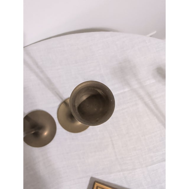 Tapered Brass Candle Holders For Sale - Image 4 of 5