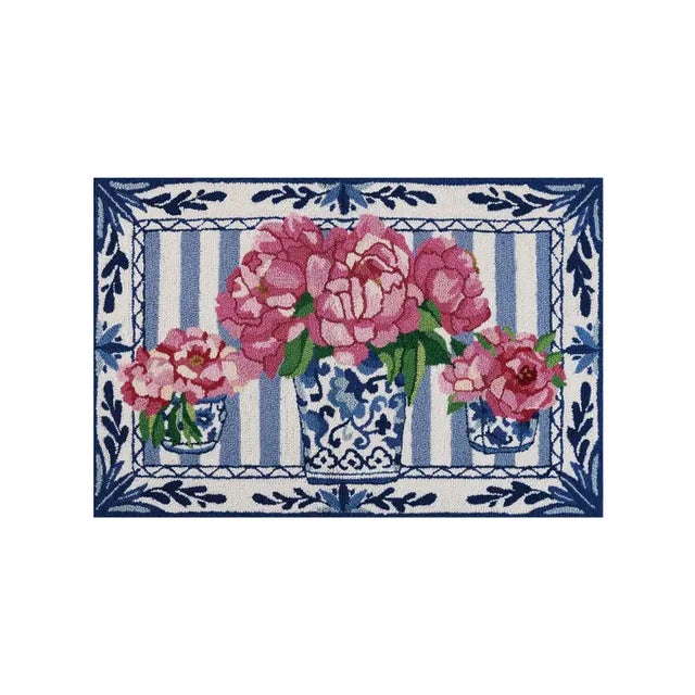 100% wool hooked accent rug 2x3 feet door mat/entryway decoration floral theme Designed by Sally Eckman Roberts Care...