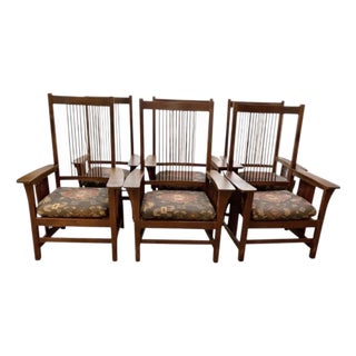 Set of 6 Stickley Mission Oak Arm Chairs With Cushions For Sale