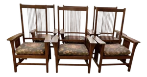 Set of 6 Stickley Mission Oak Arm Chairs With Cushions