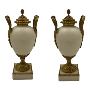 Fine Quality Pair, 19th Century French White Marble Bronze Ormolu Mounted Vases