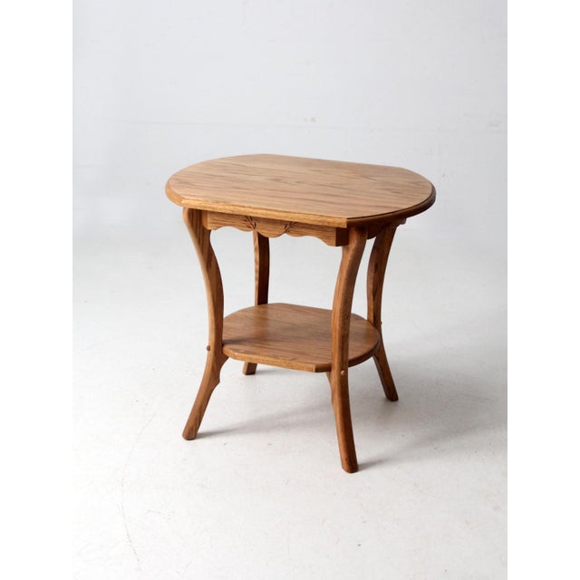Mid 20th Century Vintage Oak Side Table With Carved Wheat Sheaf Apron For Sale - Image 5 of 12