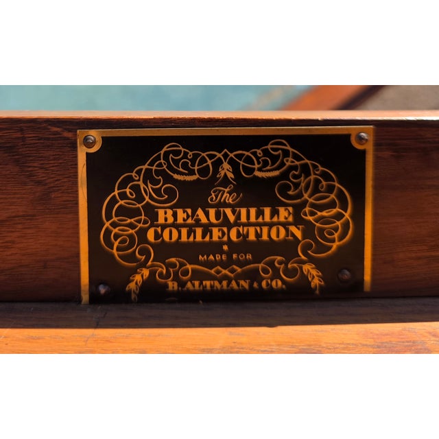 Wood Antique Circa 1900 the Beauville Collection by B. Altman Co. Louis XV Style Walnut Writing Table With Blue Leather Top For Sale - Image 7 of 7