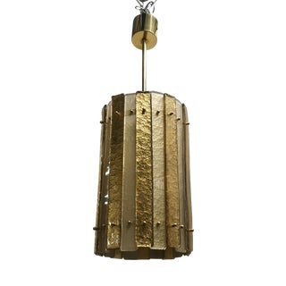 Murano Art Glass and Brass Gold Color Chandelier and Pendant, 2000 For Sale