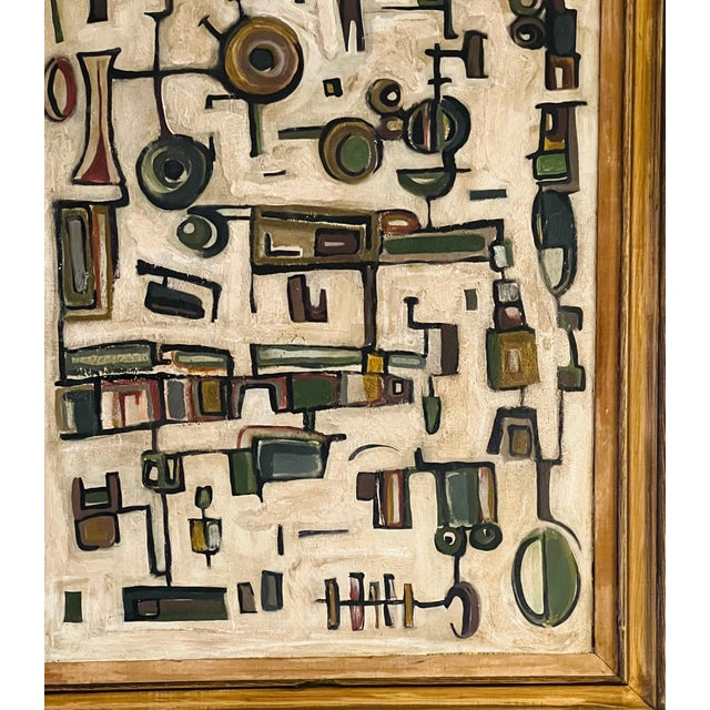 Contemporary Abstract Cream Modern Tribal Motif Inspired Painting, Framed For Sale - Image 4 of 5