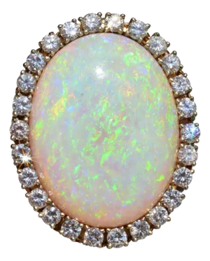 The Lilly: Impressive 14 karat yellow and white gold ring set with a 22 carat Australian opal and diamonds