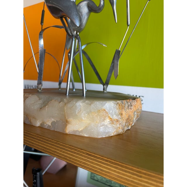 Metal 1970s Curtis Jere Heron Crane Chrome Metal Stone Sculpture Object For Sale - Image 7 of 12