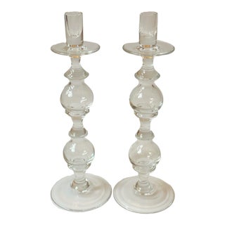 Vintage Tall Glass Rounded Candle Holders - a Pair For Sale
