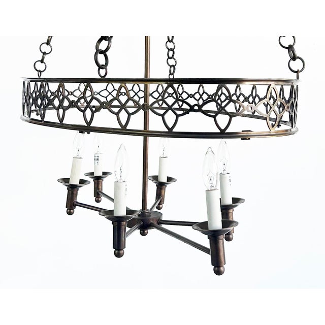 Oval Thomas Pheasant Baker Chandelier, Bronze Chain, Canopy, Italy, 52" to 70"h For Sale - Image 9 of 18