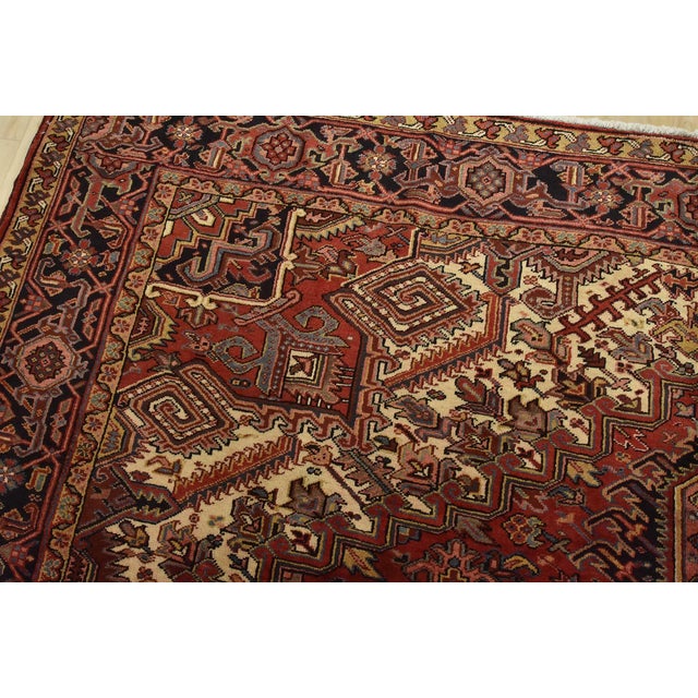 Textile Heriz Rug 9’11” X 12’9” Red Wool Vintage Traditional Hand-Knotted Carpet For Sale - Image 7 of 15