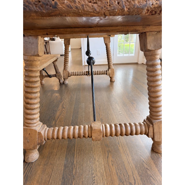 Wood Rough Hewn Dining Table With Bench Seating For Sale - Image 7 of 8