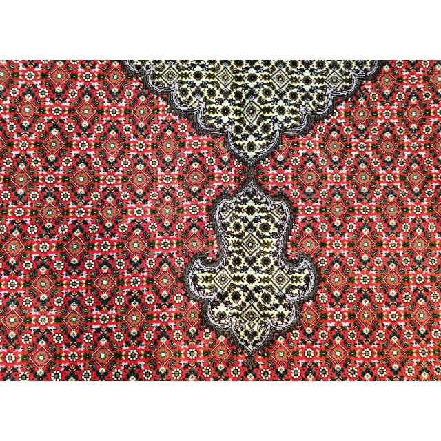 Antique Persian Tabriz Mahi Rug, Hand-Knotted Wool & Silk, Herati Geometric Pattern, Red & Ivory, 7x10 For Sale - Image 16 of 17