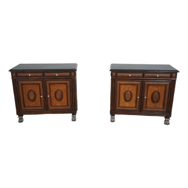 Pair of Thomasville Ernest Hemingway Rattan & Stone Cabinets For Sale