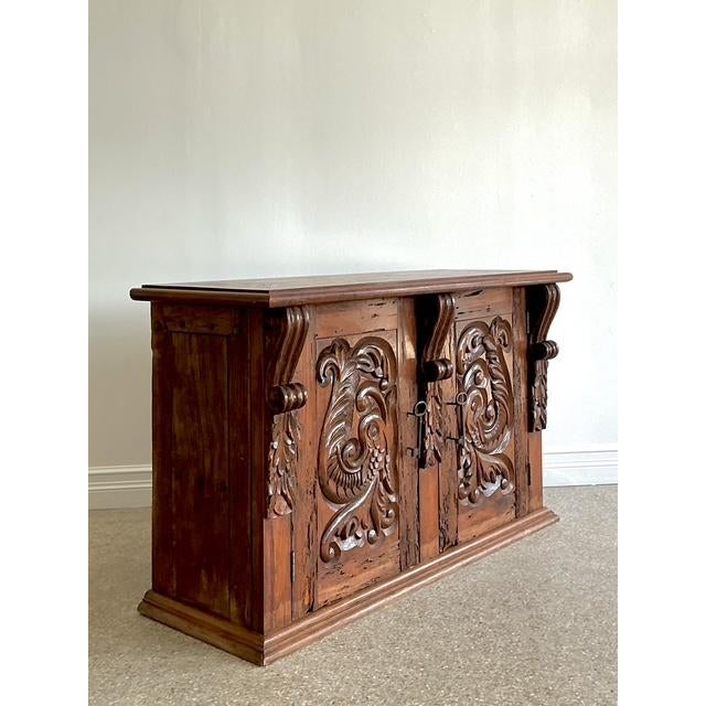 Vintage Spanish Carved Pecky Cypress Cabinet For Sale - Image 4 of 15