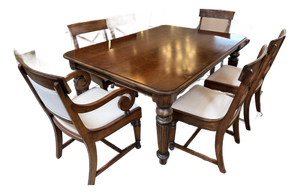 Hickory Chair Company Empire Style Extension Dining Room Table + Six Chairs, Set