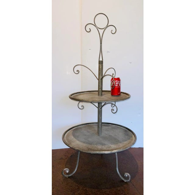 Transitional Silver Finished Large Two Tiered Iron Stand For Sale - Image 4 of 5