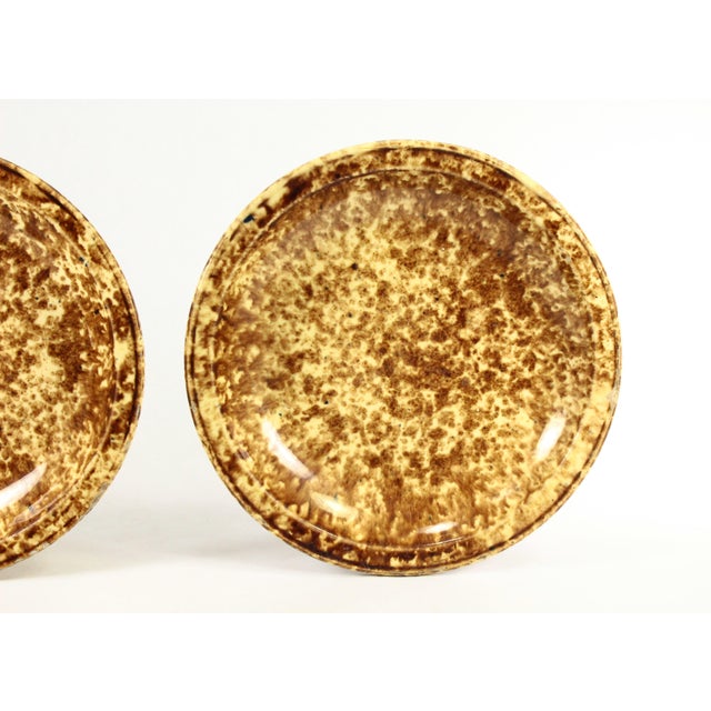 A pair of great looking early American plates Amazing Rockingham glaze, spattered brown over light yellow ware in the very...