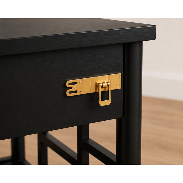 Vintage Modern Black Lacquer Campaign End Table With Brass Hardware For Sale - Image 4 of 4