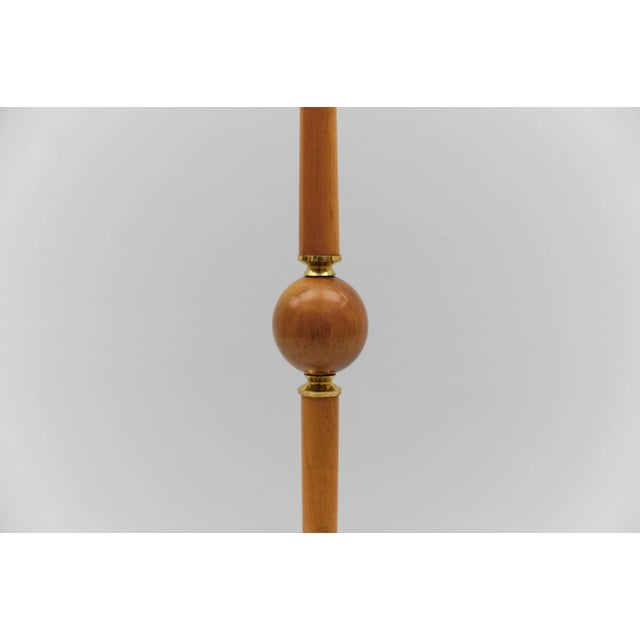 Vintage Tripod Floor Lamp in Cherry Wood and Brass, 1950s For Sale - Image 11 of 13
