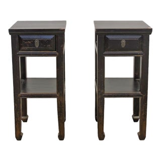 Pair Square Antique Chinese Accent Night Table or Stands For Sale